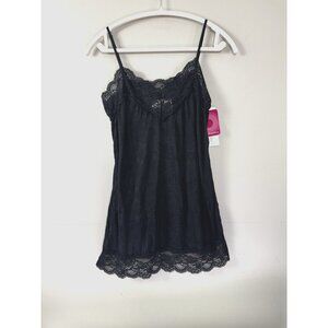 Y2K Black Lace L Cami Tank Top Whimsigoth Fairycore Crinkle NWT Coquette Glamour